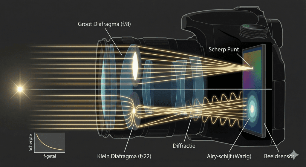 schema Diffractie in een cameralens