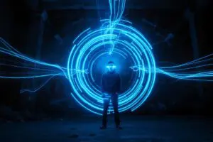 Light painting model in blauw