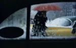 zicht vanuit een taxi op straat