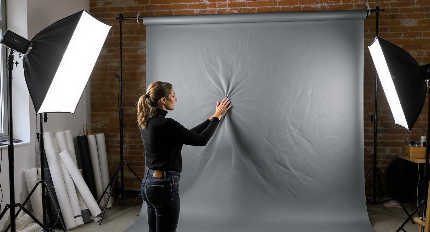Welke achtergrond gebruiken in een fotostudio. hoe maak je materiaal schoon. hoe voorkom je zichtbaarheid van kreukels op fotos in materiaal?