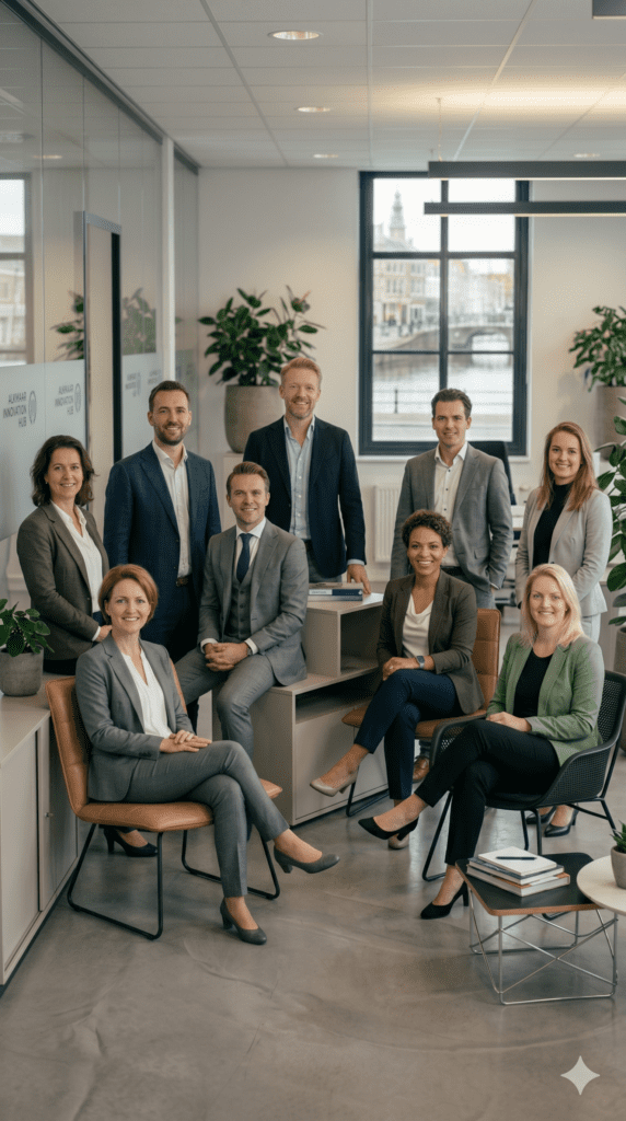 groepsfoto van 9 personen zitten