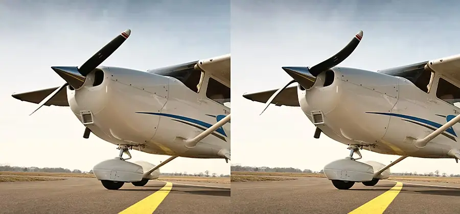 rolling shutter zichtbaar op een vlieftuig