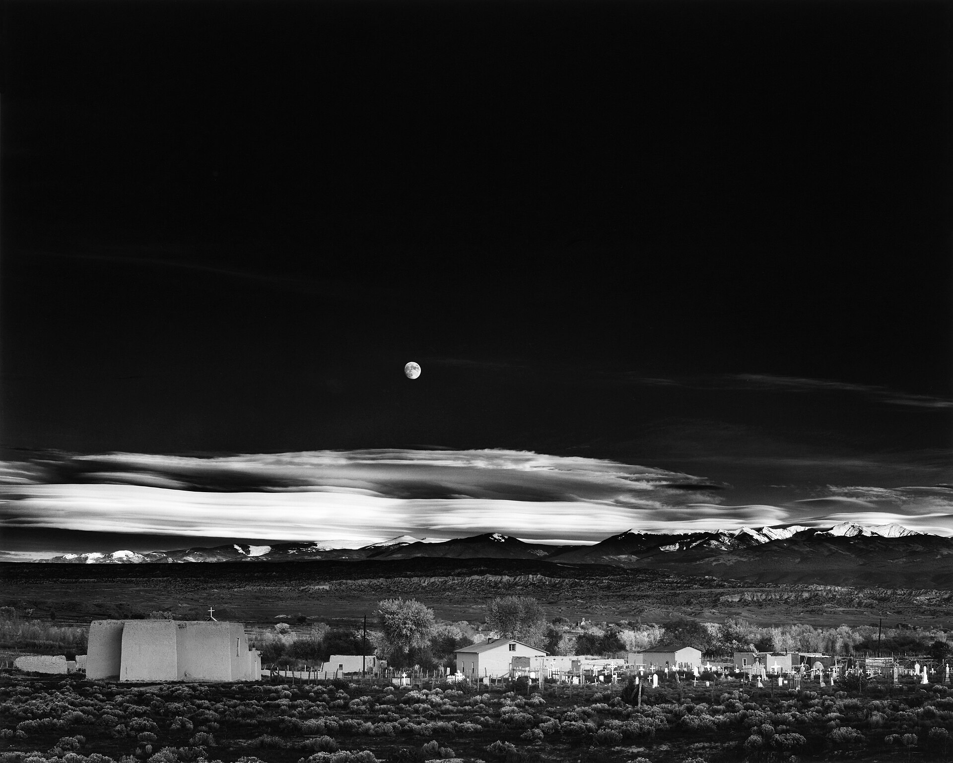 iconische foto "Moonrise, Hernandez, New Mexico" van Ansel Adams