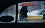 zicht vanuit een taxi op straat
