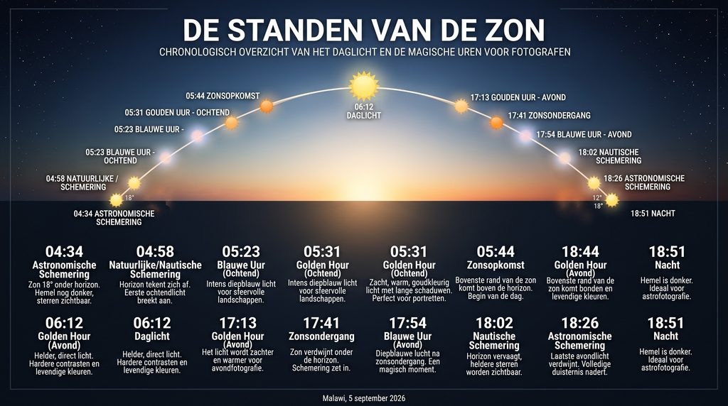 stand van de zon in malawi september 2026